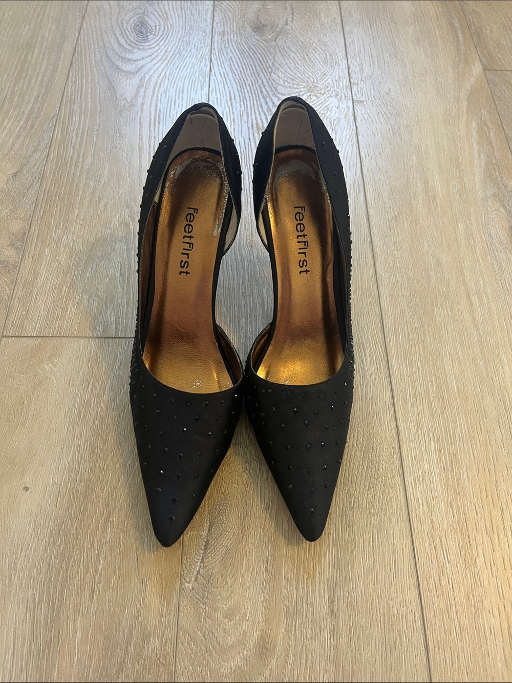 Alia Black Pointed Toe Studded High Heels